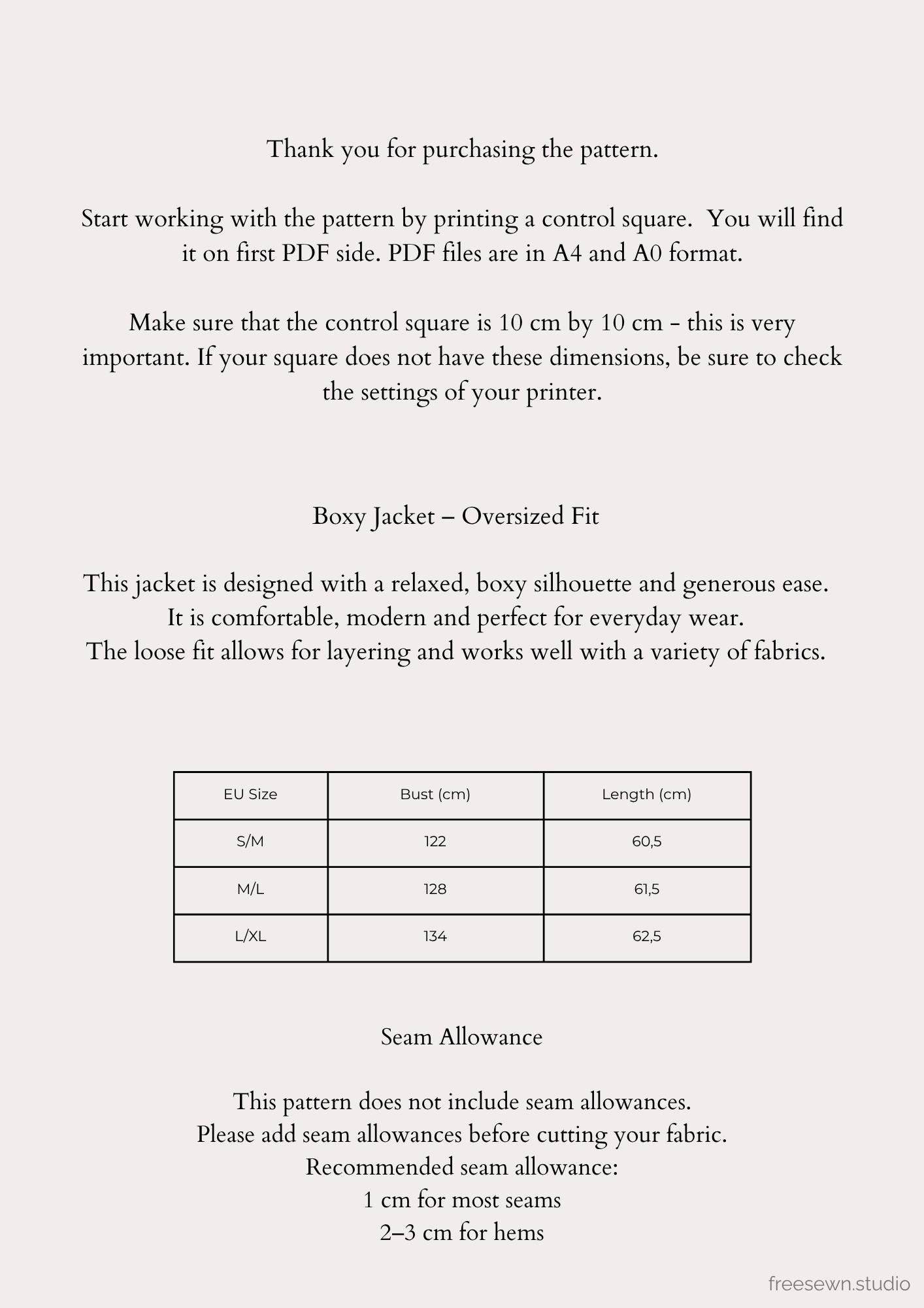Boxy Oversize Jacket Sewing Pattern PDF | Easy Step by Step E-book | A4 ...