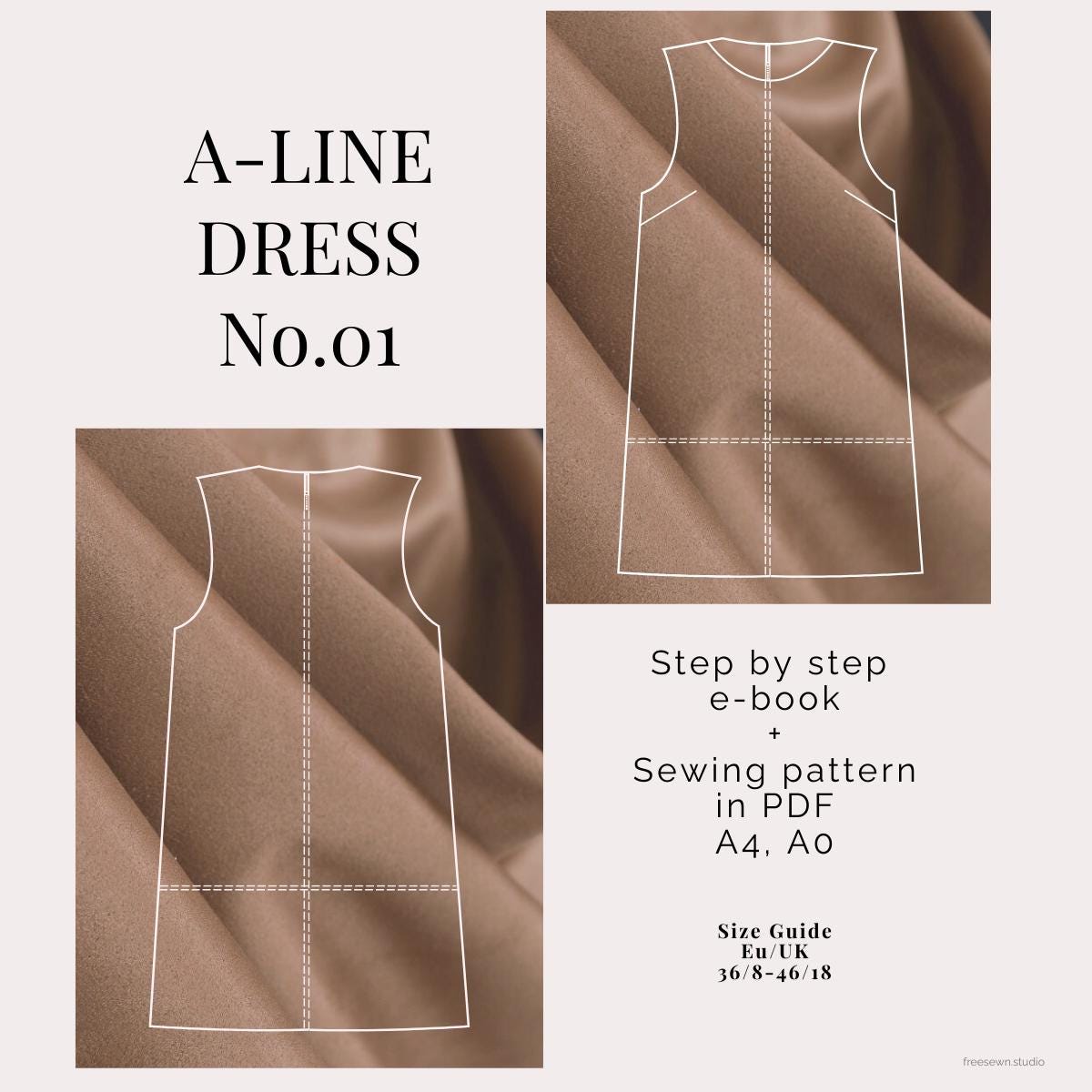 A-line Dress Sewing Pattern PDF | Sizes EU 36-46 | Layered A4 & A0 ...