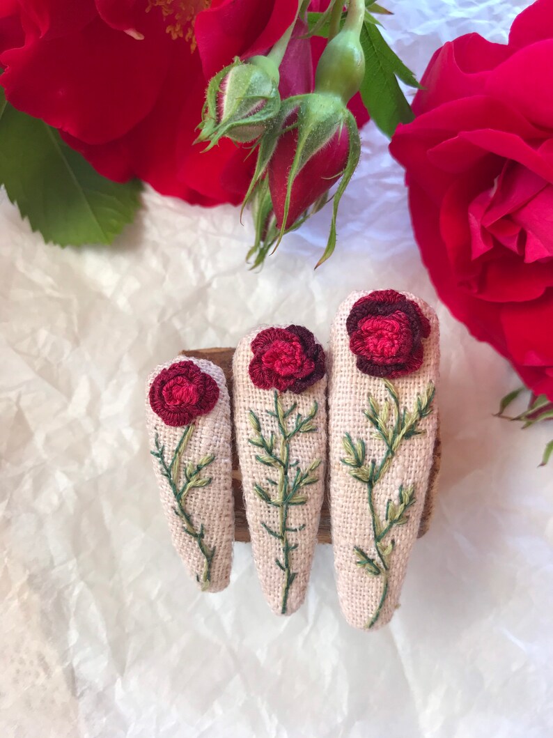 Embroidery Hair Clips Flower hair barrette Hand embroidered Etsy