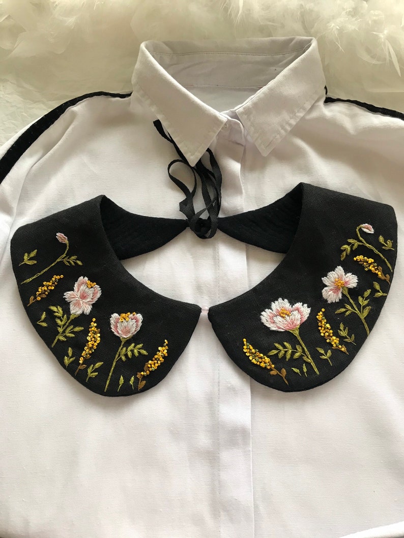 Hand embroidered peter pan collar embellished collar image 0