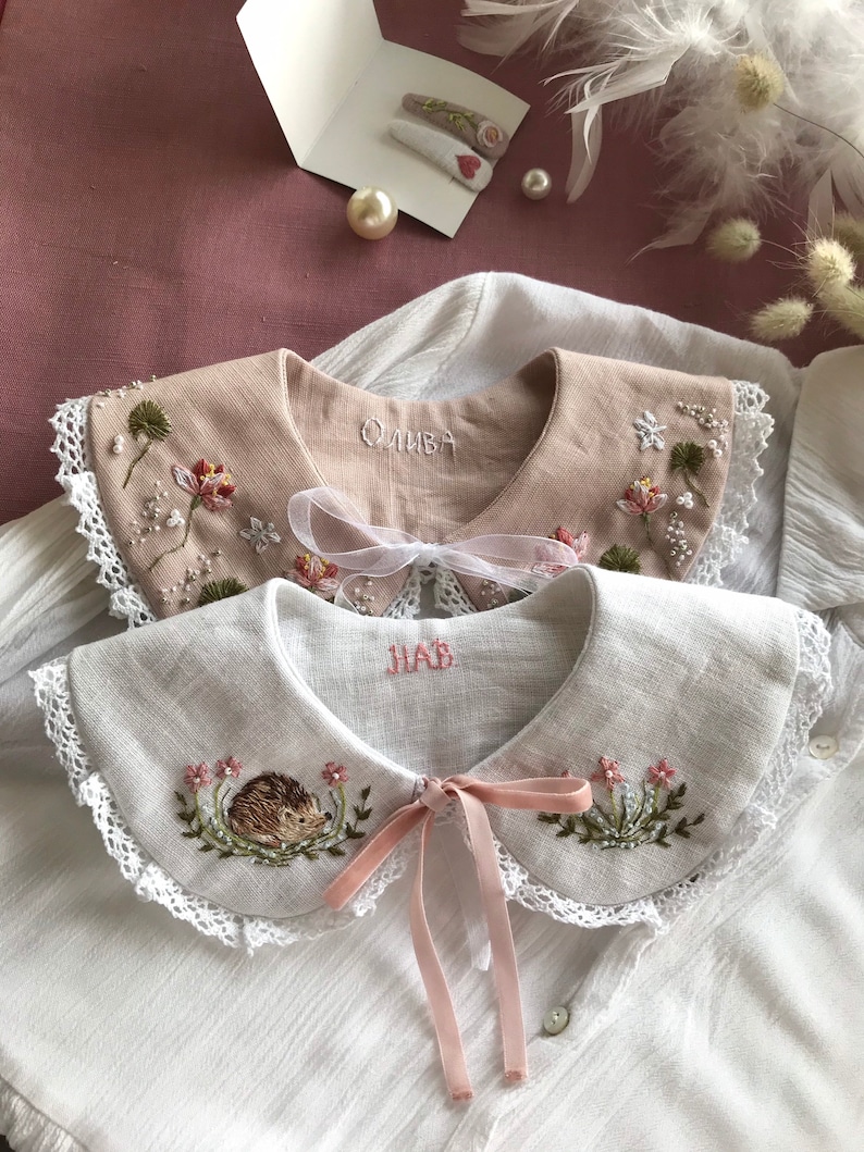 Hand embroidered peter pan collar embellished collar image 0