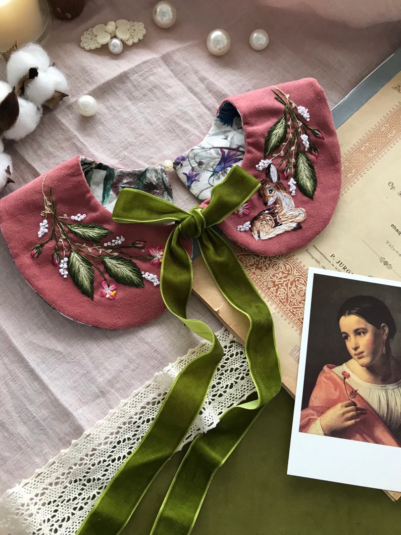 Hand embroidered peter pan collar embellished collar image 0