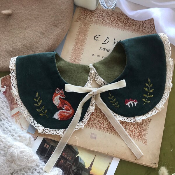 Hand embroidered peter pan collar, embellished collar, detachable floral collar, removable flower collar, daisy necklace, gift for women