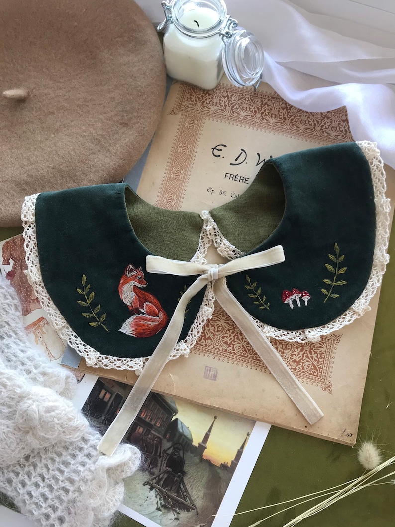 Hand embroidered peter pan collar embellished collar image 0