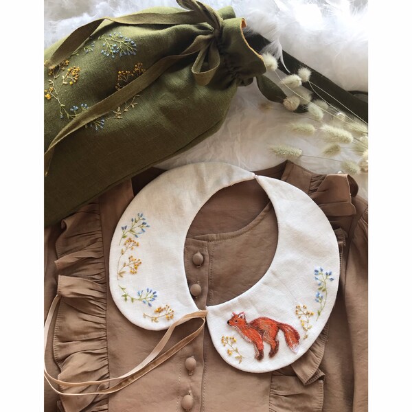 Hand embroidered peter pan collar, embellished collar, detachable floral collar, removable flower collar, daisy necklace, baby collar