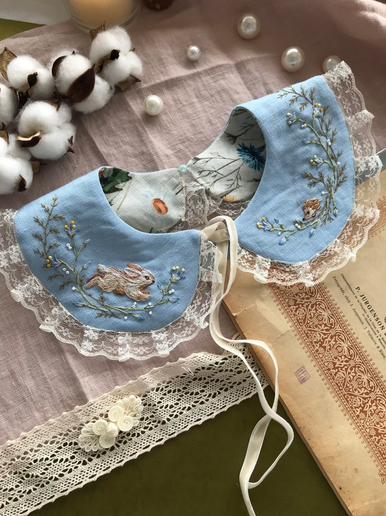 Hand embroidered peter pan collar embellished collar image 0