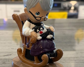 Granny & Sylvester the Cat from Looney Tunes altered from a precious moment figurine