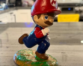 Altered Precious Moments Mario Figurine: Handmade Clay Details, Hand-Painted Diorama Base
