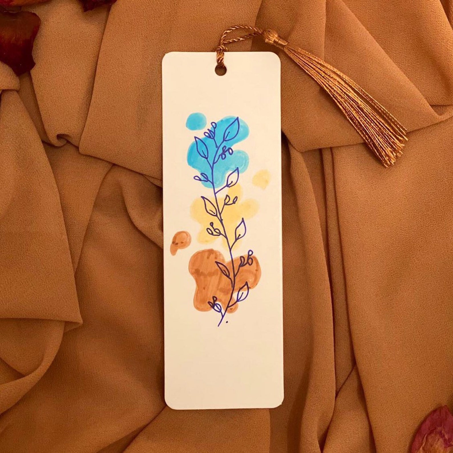 Bookmarks With Tassels Minimalist Design Floral Bluebrown Etsy UK