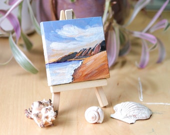 Mini 3x3 mountain landscape original painting beach desert beach seascape beach art desert fine art desert painting