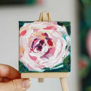 Mini Rose Painting 3x3 Floral Rose Art Original Painting on Mini Canvas ...