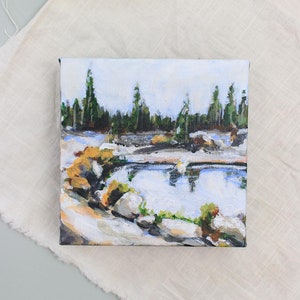 Winter landscape snow pine trees lake in the mountains Wyoming Rocky Mountains snowy landscape winter art snow art winter painting