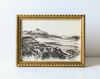 Mesa Verde National Park Drawing on paper, sketch art landscape drawing vintage look black and white landscape sketch