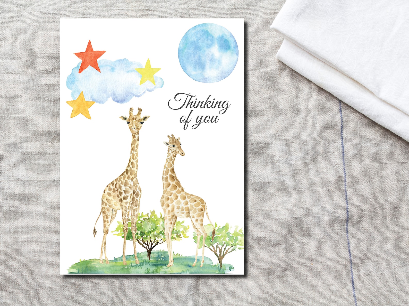 Thinking of You Card Giraffe Collection PRINT YOUR OWN Digital Copy