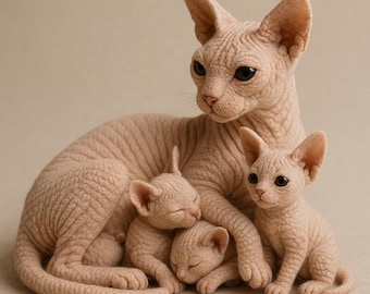 Crochet pattern for a Sphynx cat amigurumi – mother with 3 baby kittens, realistic cat, crochet pattern, PDF German, instructions