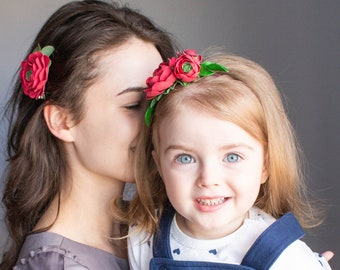 Red Rose Headband, Flower Headband, Baby Headband, Red Flower Hair Accessories, Red Hair Clip, Christmas Bow, Hair Accessories, floral piece