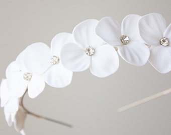 Wedding white flower crown - White Porcelain Flower Headband -Blossom Bridal Crown - tiara with white flowers -hair accessories clay flower