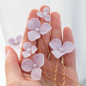 Wedding purple hair pin set flowers -  headpiece Bridal Flowers -Purple blue floral hair pins - Floral hairpiece Bridesmaid Boho wedding