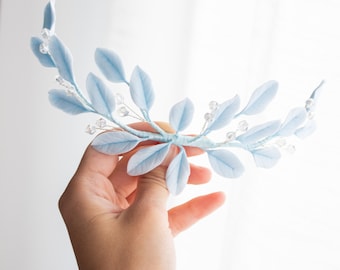 Blue leaf hair vine wedding- small floral for hair- blue hair piece Bridesmaid - laurel leaf headpiece bridal hair accessories