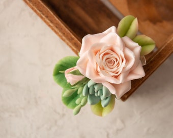 Bridesmaid Floral hair accessory - Flower gift for girl hair piece - succulent hair clip rustic wedding hair piece - bride floral hair