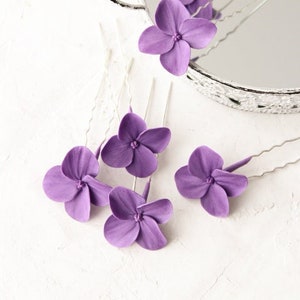 Purple hydrangea hair pins wedding small purple floral for hair violet flower hair piece Bridesmaid floral headpiece bridal accessories image 2