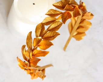 Gold laurel leaf tiara bridal crown, hair wreath with gold and silver leaves, wedding Silver hair piece, Gold Greek goddess Headpiece laurel
