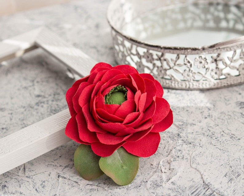 Red Ranunculus Hair Clip Red Wedding Flower Hair Clip Red Etsy