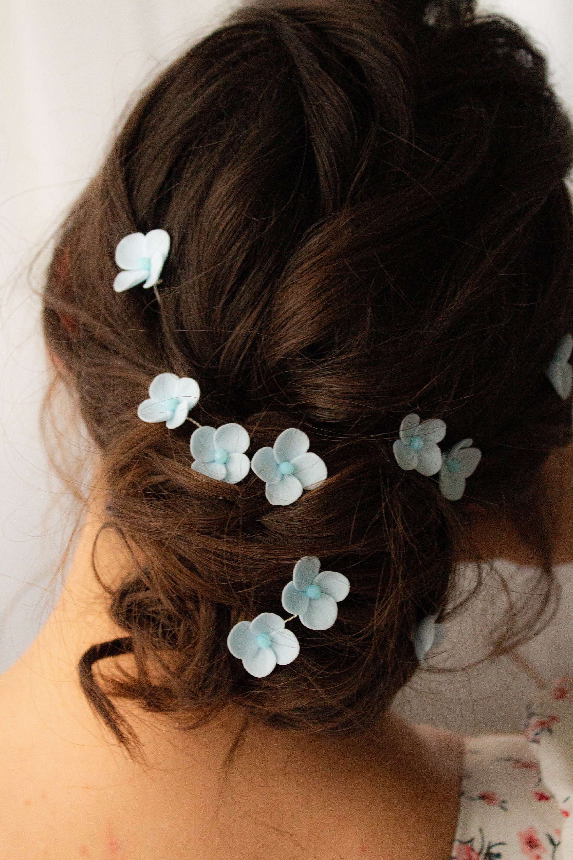 40 Stück Blumen-Haarnadeln Mit Strass, Weiß/blau – Haarspangen Für Hochzeit, Party Oder Brautschmuck