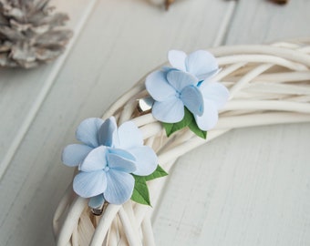 Hydrangea hair clip - blue hydrangea on a hair pin for girl - Minimalist flowers hair accessories - floral hair clip baby 1st birthday girl