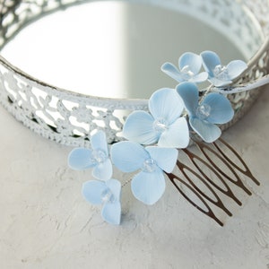 Blue hydrangea hair comb wedding- small floral for hair- blue flower hair piece Bridesmaid - floral headpiece bridal hair accessories