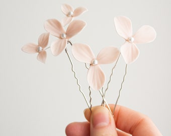 Juego de horquillas para el cabello de novia – Flor de arcilla color marfil y rosa, accesorios nupciales