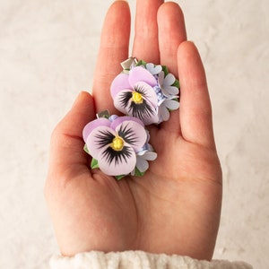 Pansy Flower Hair Clips, Polymer Clay Alligator Clips (Set of 2)