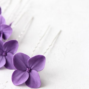 Purple hydrangea hair pins wedding small purple floral for hair violet flower hair piece Bridesmaid floral headpiece bridal accessories image 3