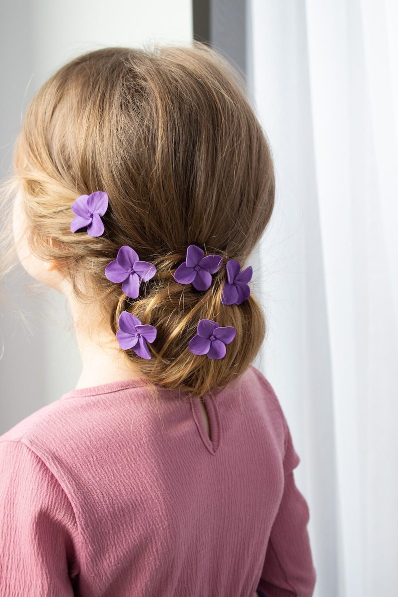 Purple hydrangea hair pins wedding small purple floral for hair violet flower hair piece Bridesmaid floral headpiece bridal accessories image 1