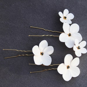 Wedding ivory hair pin set flowers - headpiece Bridal Flowers -Set of 3 Crystal Bridal Hair Pins - wedding hair accessories clay flower