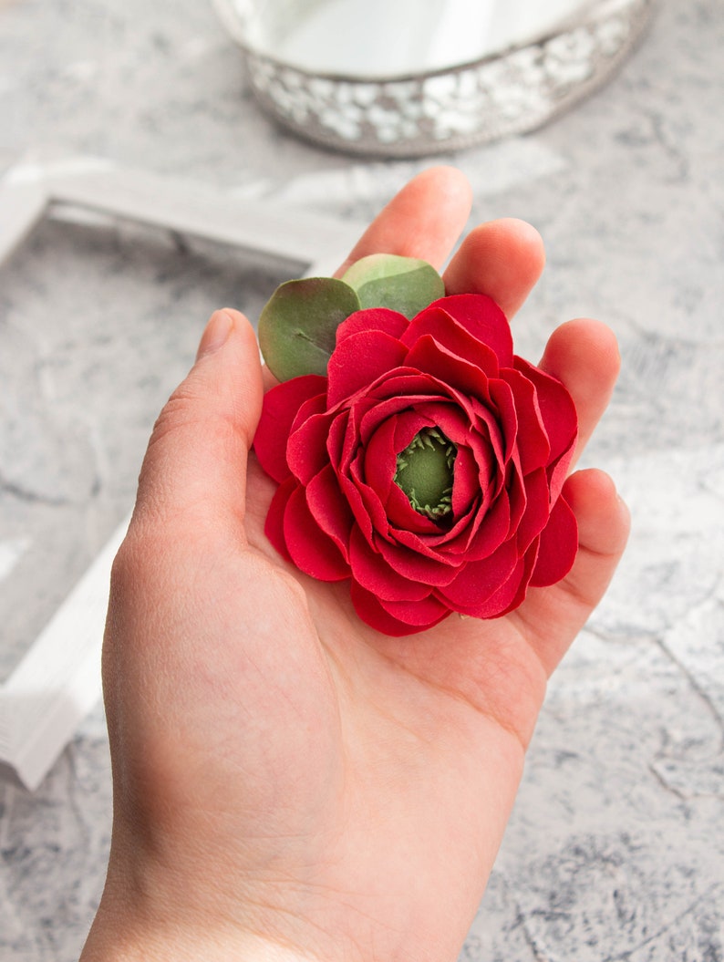 Red Ranunculus Hair Clip Red Wedding Flower Hair Clip Red Etsy