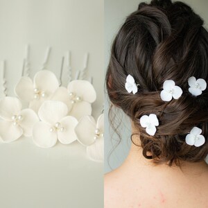 White Porcelain Flower Wedding Hair Pins- headpiece Bridal Flowers- Wedding white hair pin set flowers-  hair accessories clay flower