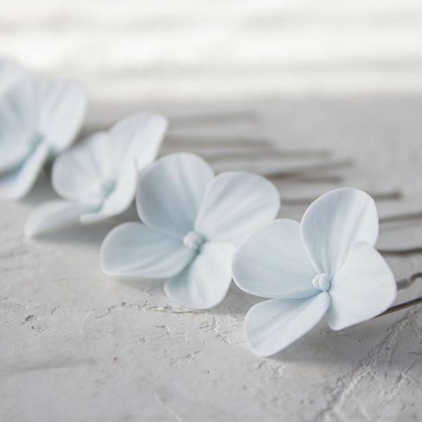 Blue hydrangea hair pins wedding- small floral for hair- blue flower hair piece Bridesmaid - floral headpiece bridal hair accessories