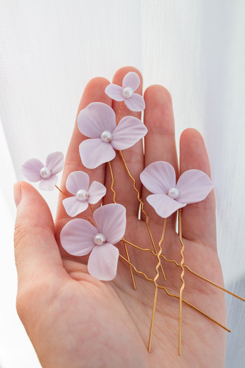 Wedding Purple Hair Pin Set Flowers Headpiece Bridal Flowers Etsy