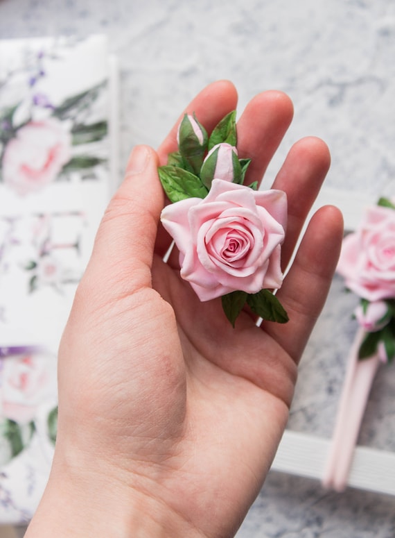 Pink Rose Flower Hair Clip. Hair Clip Polymer Clay Flower. Pink