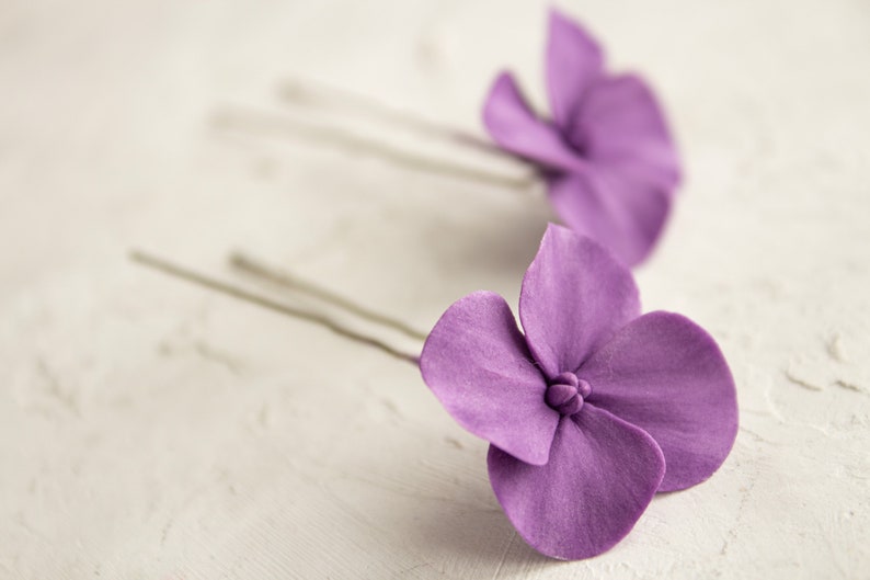 Purple hydrangea hair pins wedding small purple floral for hair violet flower hair piece Bridesmaid floral headpiece bridal accessories image 8