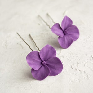 Purple hydrangea hair pins wedding small purple floral for hair violet flower hair piece Bridesmaid floral headpiece bridal accessories image 6