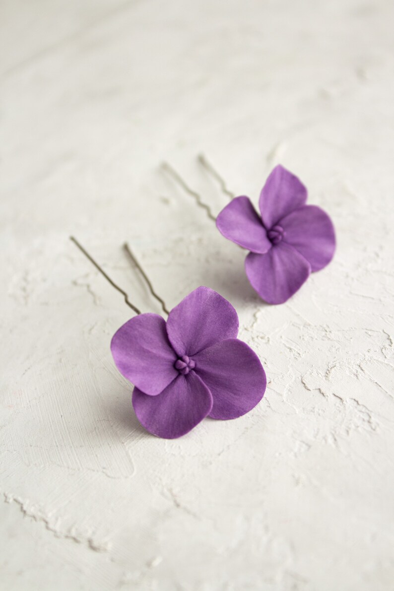 Purple hydrangea hair pins wedding small purple floral for hair violet flower hair piece Bridesmaid floral headpiece bridal accessories image 6