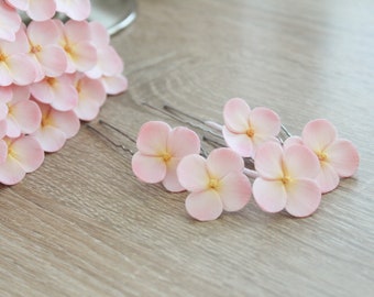 Pink hydrangea hair pins - small pink floral for hair- blush flower hair piece Bridesmaid - dusty pink flower formal bridal hair accessories