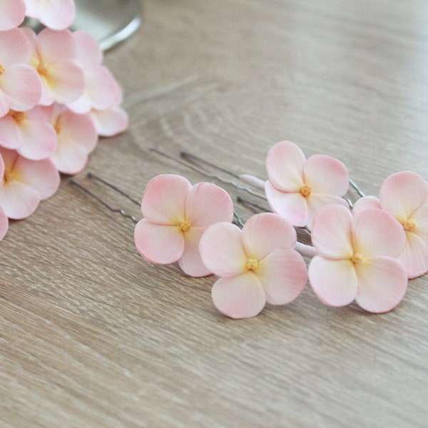 Pink hydrangea hair pins - small pink floral for hair- blush flower hair piece Bridesmaid - dusty pink flower formal bridal hair accessories