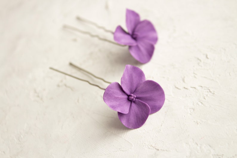 Purple hydrangea hair pins wedding small purple floral for hair violet flower hair piece Bridesmaid floral headpiece bridal accessories image 4