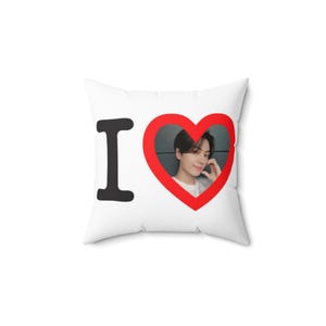 Kpop Square Pillow, Enhypen Jay I Heart Pillow, Spun Polyester Cushion, Fan Art Decor, Kpop Merchandise, Soft Pillow, Bedroom Decor