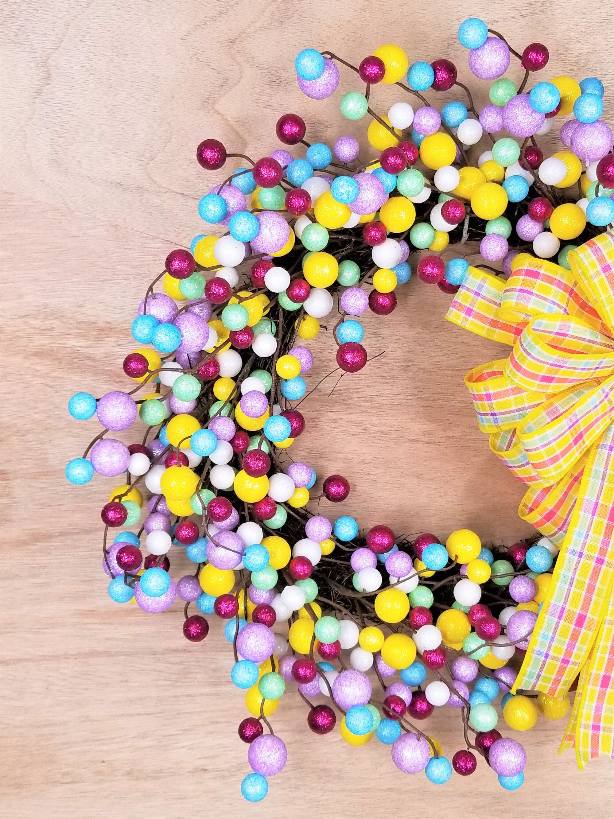 Spring wreath Summer wreath Glitter ball wreath Wired plaid Etsy