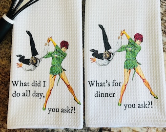 Vintage Housewife Kitchen Towel: Funny Sarcastic Dish Towel