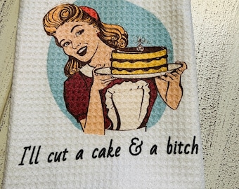 Funny Vintage Housewife Kitchen Towel: Sarcastic Retro Design